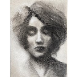 Portrait of a woman with eyes closed drawn by Jeanette Jones